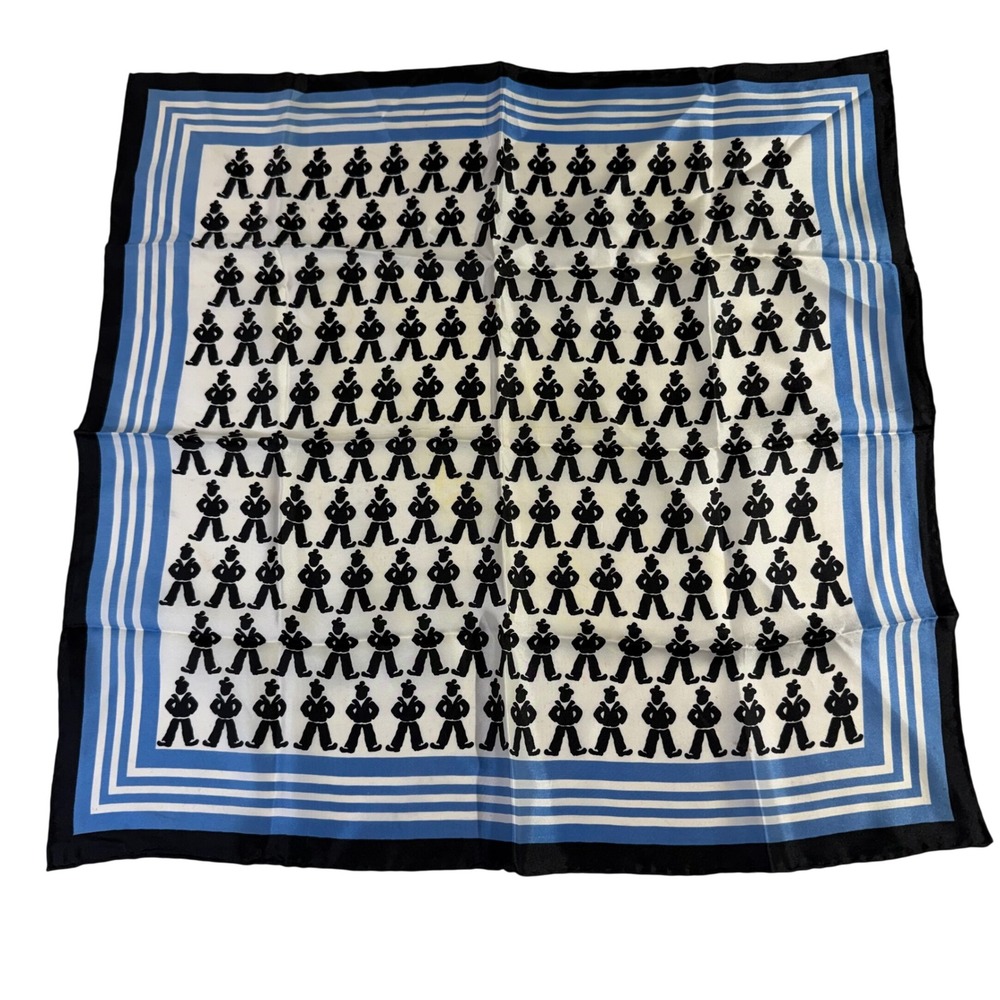 Vintage Glentex Rayon Scarf Blue Black Sailor Novelty Print Made Japan READ
